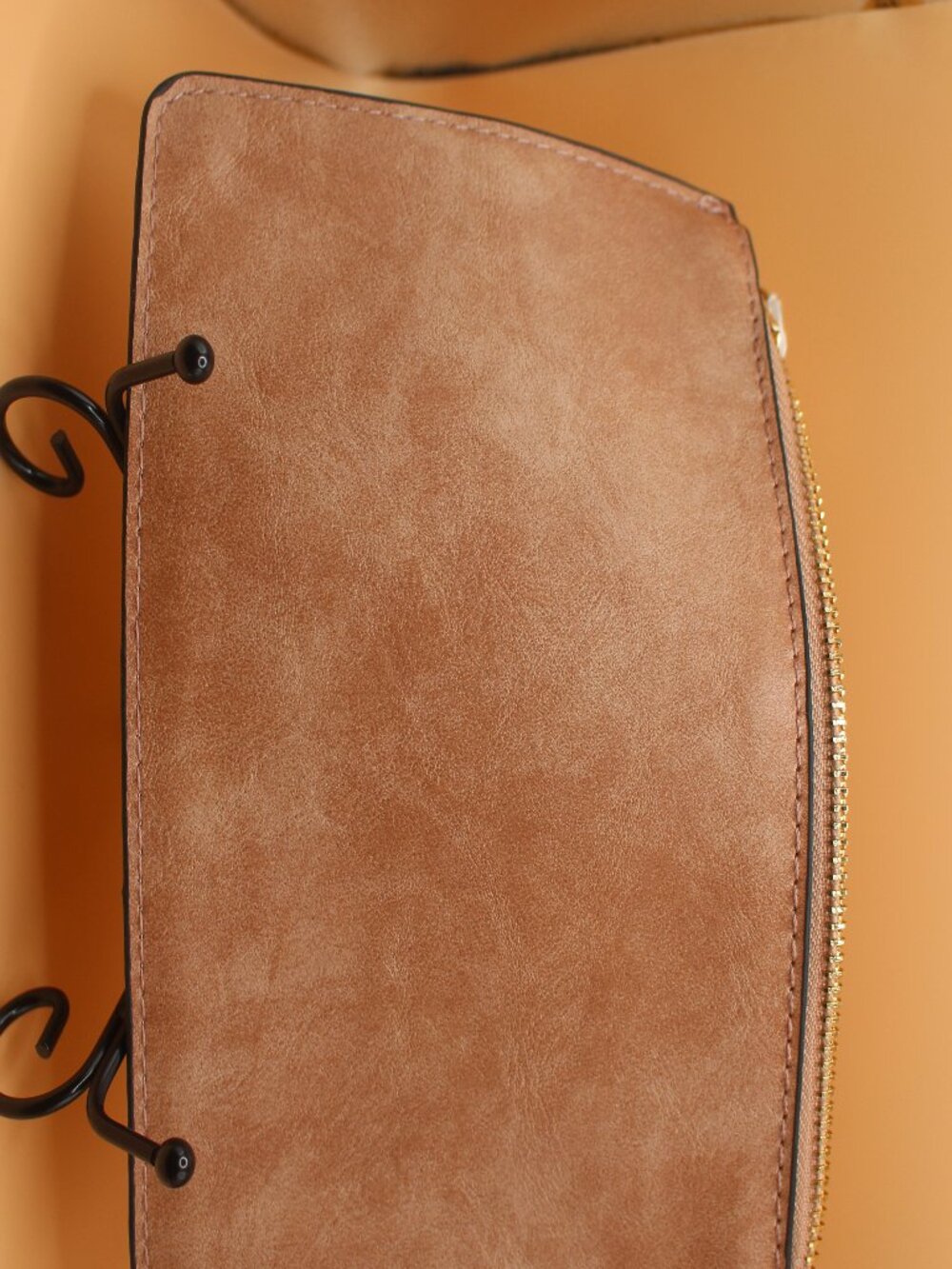Tan Whipstitch Trim Zip Top Wristlet Clutch 0178